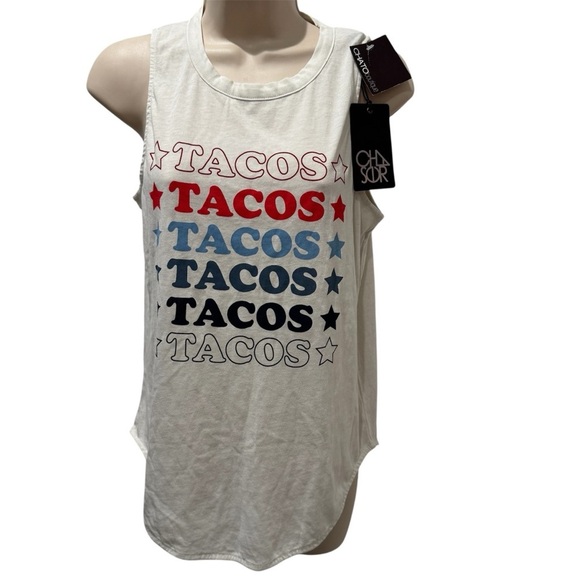Chaser Tacos Muscle Tank Size M Red White and Blue Stars Taco Tuesday - Picture 2 of 9